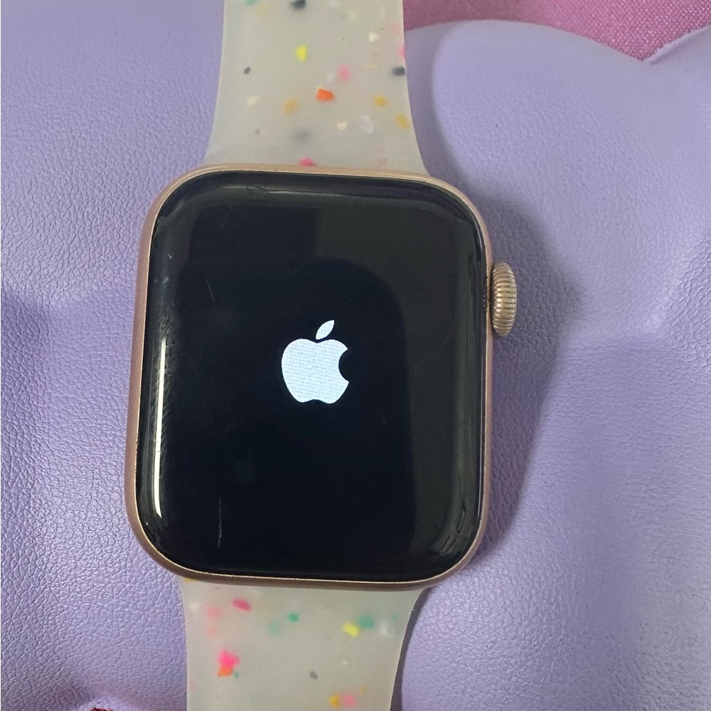 Apple Smartwatch with Black Display and Speckled Band